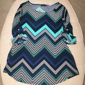 Cocomo XL Chevron Tunic Top Dress for Work or Play Slimming Teal Black Blue